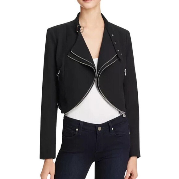 Zara Jackets & Blazers - NWT Zara Cropped Jacket Women Size XS Black Crepe Double Zip Coat